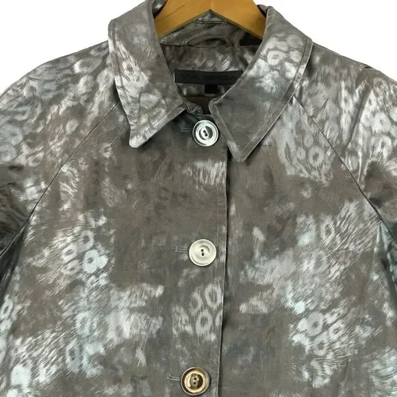 Via Spiga Coat Womens Sz L Silver Cheetah Leopard Animal Print Raincoat Trench - Picture 2 of 16